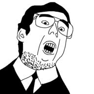 clothes film jack movie neckbeard open_mouth psycho soyjak suit the_house_that_jack_built variant:unknown // 1444x1446 // 101.7KB