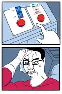2soyjaks angry blue_hair button closed_mouth comic ear frown glasses hand looking_down meme soyjak subvariant:pol_face text the_left_cant_meme variant:chudjak // 600x908 // 379.9KB