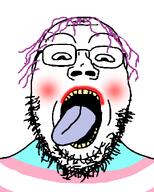 ahegao blush eyebrows eyes flag:transgender_pride_flag forehead_lines glasses lipstick looking_at_you mouth nose nostril open_mouth pink_hair stubble subvariant:gapejak_front teeth template tongue tongue_out tranny trans transgender_flag troon variant:gapejak white_background yellow_teeth // 500x622 // 35.8KB