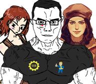 angry arm brown_eyes buff closed_mouth clothes fallout glasses hair soyjak subvariant:chudjak_front subvariant:muscular_chud tshirt variant:chudjak vault_boy vein video_game // 1059x929 // 572.3KB