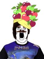 apple barneyfag clothes food foodjak fruit hair hat lee_goldson mustache open_mouth painkiller soyjak variant:a24_slowburn_soyjak // 799x1064 // 458.1KB