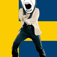 animated country dance flag full_body gangnam_style glasses irl open_mouth push_pin soyjak sticky stubble sweden variant:cobson // 300x460 // 296.9KB