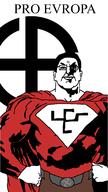 arm belt chud detailed europa europe evropa eyebrows eyes glasses hair hand latin latin_text muscles nose shading shadow shorts smile smirk smirking sun superhero superman swastika torso white_background white_skin // 1002x1782 // 84.5KB
