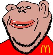 amerimutt brown_skin closed_mouth clothes ear lips mcdonalds mutt smile soyjak stubble subvariant:impish_amerimutt variant:impish_soyak_ears // 598x628 // 30.6KB