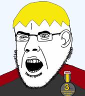 award clothes ear glasses nate open_mouth soyjak_party soyteen stubble subvariant:narge text variant:cobson yellow_hair // 760x860 // 166.2KB