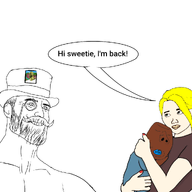 baby black_skin clothes happy hat holding_baby nas:gigachad nas:wojak series:gigurger_story speech_bubble subvariant:scholar variant:gapejak white_skin // 1024x1024 // 256.0KB