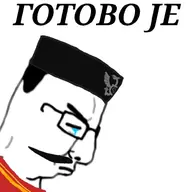MonteChud balkans black_hair chud clothes crying flag:montenegro glasses hat its_over montenegrin montenegro moustache red_clothes sleepy soyjak text variant:chudjak xitter // 763x789 // 62.7KB