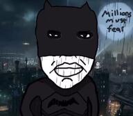 animated batman batman_(series) closed_mouth dc_comics gotham_city millions_must_die music rain sound soyjak subvariant:chudjak_front the_batman_(2022) variant:chudjak video // 750x654, 38.9s // 5.0MB