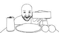 arm box can hand holding_object looking_at_you open_mouth plate sauce soda soyjak stubble table teeth template variant:cakeson watch // 1079x607 // 81.9KB