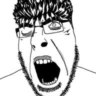 anime berserk crazed eyelids glasses guts_(berserk) hair manga one_eye open_mouth soyjak stubble variant:cobson // 1000x1000 // 318.4KB