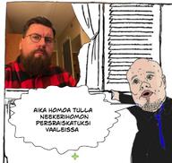 arm ear finnish_text hand irl meta:tagme open_mouth pointing sebastian_tynkkynen soyjak stubble text tuukka_kuru variant:two_pointing_soyjaks white_skin window // 655x620 // 58.7KB