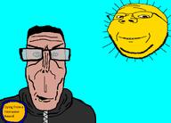 alfietheboorufag_(user) award black_hood black_jacket clean_shaven front_facing glasses green_eyes hair heatwave hoodie looking_at_you meta:op_took_a_selfie_of_xerself no_stubble open_mouth pink_skin shaved smile soyjak star stubble subvariant:euromutt subvariant:wholesome_soyjak sun teeth variant:gapejak variant:markiplier_soyjak yellow yellow_skin zipper // 1111x796 // 82.3KB