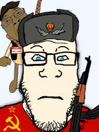 ak-47 blue_eyes communism east_germany garf_(user) gdr han_solo_(namefag) hanging hello_my_name_is_(sticker) meta:namefags name_tag silberfisch_(namefag) subvariant:neutralplier variant:bernd variant:markiplier_soyjak // 600x800 // 159.5KB