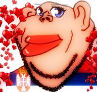 amerimutt anime blue_eyes brown_skin clothes country cute ear flag flag:serbia heart love serbia soyjak stubble subvariant:impish_amerimutt variant:impish_soyak_ears // 814x773 // 191.9KB