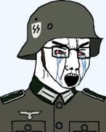 angry bloodshot_eyes chud clothes collar_tabs combat_helmet crying epaulettes glasses hat helmet military military_combat_uniform military_uniform nazism open_mouth reichsadler schutzstaffel schutzstaffel_uniform soyjak swastika transparent_background variant:chudjak world_war_2 // 599x740 // 212.9KB