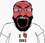 angry arm beard clothes diversity_equity_and_inclusion glasses heart i_love low_resolution open_mouth red_skin soyjak subvariant:science_lover text tshirt variant:markiplier_soyjak // 250x240 // 5.0KB