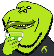 arm beak bird black_sclera cheers clothes drink finger forum green_skin grey_shirt hand holding_object kiwi kiwifarms logo open_mouth smile stubble subvariant:impish_amerimutt toast variant:impish_soyak_ears wine_glass // 598x628 // 23.1KB