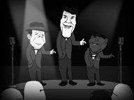 1950 1960 animated black_and_white black_skin closed_mouth clothes dance dancing_trio dean_martin frank_sinatra full_body hair jazz jewish_nose light microphone monochrome music sammy_davis_jr smile snap stage subvariant:wholesome_soyjak suit suit_and_tie the_rat_pack trend:soyjak_trio variant:cobson variant:gapejak variant:impish_soyak_ears variant:markiplier_soyjak variant:soyak variant:soytan // 960x720, 191.9s // 44.7MB
