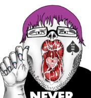 1boy ACK! ack bbc black_shirt blue_nails cum cum_slut facial_hair glasses hair hanged hanging male_focus nail_polish never_goon open_mouth oral_invitation purple_hair rope saliva slut_for_bbc solo spade tongue tongue_out tranny trans transgender_flag troon variant:slurpjak what white_skin // 828x888 // 290.3KB
