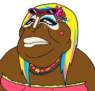 black_skin bow breasts clothes collar fat female flower glasses makeup plant sticker subvariant:manbamutt variant:meximutt yellow_hair // 888x849 // 70.2KB