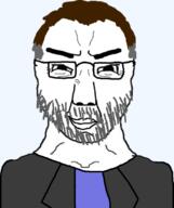 beard blue_shirt brown_hair closed_mouth coat doctor glasses gregory_house grey_hair house_md smug stubble subvariant:chudjak_front variant:chudjak white_skin // 573x685 // 115.0KB