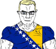 arm balkans blue_eyes bosnia buff closed_mouth clothes ear flag flag:bosnia_and_herzegovina glasses hair soyjak subvariant:chudjak_front subvariant:muscular_chud tshirt variant:chudjak vein yellow_hair // 1059x929 // 69.4KB