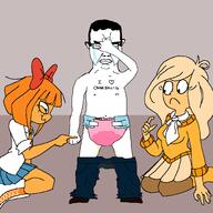 blue_eyes bowtie closed_eyes closed_mouth clothes coco_(ongezellig) crying diaper ear female frown full_body hair hand i_love mymy_(ongezellig) necktie ongezellig orange_hair orange_skin piss pointing sad skirt soyjak subvariant:chudjak_front subvariant:obsessedchud variant:chudjak white_skin yellow_hair // 2048x2048 // 199.2KB