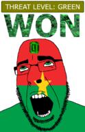 ahegao burkina_faso country emerald flag flag:burkina_faso gem glasses green green_eyes hair looking_up open_mouth schlog_color_event soyjak soyjak_blog stubble teeth text threat_level_green variant:cobson won // 721x1115 // 144.9KB