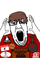 anime badge brown_hair fan glasses hair higurashi maebara_keiichi open_mouth soyjak stubble text variant:ppp video_game visual_novel // 750x1103 // 103.2KB