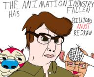 3soyjaks angry animal animation_industry artist:sutikku-zu brown_eyes brown_hair cartoon cat closed_mouth clothes dog ear eyebrows_up glasses hair john_kricfalusi looking_to_the_left looking_to_the_right microphone millions_must_die nickelodeon pink_eyes ren_and_stimpy smile smug subvariant:chudjak_front subvariant:wholesome_soyjak text the_west_has_fallen variant:chudjak variant:gapejak // 830x685 // 355.5KB