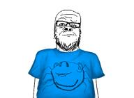 arachnid blue_shirt bug closed_mouth clothes ear fangs glasses looking_at_you multiple_eyes shading smile soyjak spider stubble tshirt variant:a24_slowburn_soyjak variant:impish_soyak_ears // 1267x928 // 285.9KB