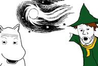 2soyjaks brown_hair clothes hair hat moomin open_mouth soyjak star stubble variant:two_pointing_soyjaks // 1000x674 // 81.7KB