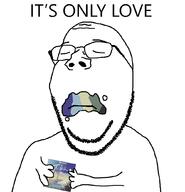 arm closed_eyes closed_mouth eating frown glasses hand holding_object it's_only_love its_over pun soyjak stubble subvariant:wholesome_soyjak tejas text variant:gapejak zz_top // 1000x1038 // 71.3KB