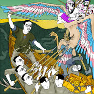 angry art axe biting_lip blood boat classical_art_parody closed_mouth clothes ear full_body glasses hair harpy holding_axe holding_object holding_spear holding_sword monkeypox monster multiple_soyjaks ominous open_mouth purple_hair sea side_profile smile smug spear stubble sword tongue tranny variant:alicia variant:bernd variant:chudjak variant:cobson variant:feraljak variant:gapejak variant:unknown weapon wing yellow_teeth // 3528x3516 // 11.2MB