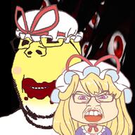 2soyjaks anime blood brown_eyes clothes glasses gradient gyate_gyate hat meta:tagme mustache no_eyes purple_eyes series:gyatejaks smile soyjak stubble subvariant:wholesome_soyjak touhou variant:feraljak variant:gapejak video_game white_skin yellow_hair yellow_skin yukari_whale yukari_yakumo // 865x864 // 164.7KB