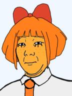 closed_mouth clothes hair hair_ribbon kuz mymy necktie ongezellig orange_hair orange_skin soyjak variant:kuzjak // 450x600 // 64.1KB