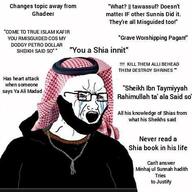ali_ibn_abi_talib arab beard bloodshot_eyes clothes crying ghadeer glasses hat ibn_taymiyyah islam keffiyeh oil open_mouth shia soyjak sunni text variant:soyak // 473x473 // 45.8KB