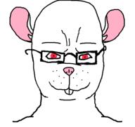 animal buck_teeth closed_mouth ear glasses mouse red_eyes smile soyjak subvariant:chudjak_front variant:chudjak // 595x561 // 12.1KB