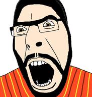 >turkro-ack! angry gem glasses hairy hazel_eyes he_will_always_be_a_gem looking_to_the_left open_mouth orange_shirt recep_ivedik sahan_gokbakar soyjak stubble teeth turk turkiye variant:cobson // 674x706 // 80.7KB