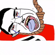 ack animated bloodshot_eyes crying flag flag:nazi_germany glasses hanging nazism oe_cake open_mouth rope soyjak subvariant:patrick suicide swastika tongue variant:chudjak yellow_teeth // 600x519 // 2.6MB