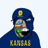 angry animal cow flag flag:kansas flower glasses hair horse kansas looking_at_you mustache open_mouth plant ship soyjak star_(symbol) state stubble sun teeth text transparent_background united_states variant:feraljak water // 1500x1500 // 300.1KB
