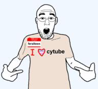 arm clothes cytube ear feralteen glasses i_heart_nigger meta:tagme open_mouth soyjak stubble text variant:shirtjak // 1167x1056 // 229.8KB