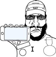 award beard cap clothes hand hat holding_phone phone punisher_face serious soyjak subvariant:science_lover subvariant:science_lover_phone template variant:markiplier_soyjak white_skin // 908x924 // 34.1KB