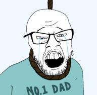 clothes crying father glasses hanging mustache open_mouth rope sad soyjak stubble suicide text tragedyjakking variant:feraljak // 702x690 // 92.4KB