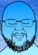 background bald beard calm closed_eyes closed_mouth glasses gradient lips sky soyjak variant:billy // 419x610 // 122.7KB