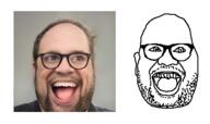 glasses mustache open_mouth soyjak stubble variant:pinkle_dinkle // 432x257 // 80.8KB