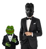 2nas amphibian beard closed_mouth clothes frog full_body hair hand monochrome nas:gigachad nas:pepe pepe_the_frog smile smug suit tuxedo // 702x754 // 319.7KB