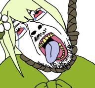 bloodshot_eyes clothes crying flower funamusea glasses green_clothes green_hair hair hanging open_mouth plant rope sin stubble tranny variant:bernd white_background // 450x417 // 16.3KB