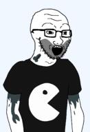 excited glasses open_mouth pacman penis penis_tattoo stubble t-shirt tattoo variant:soyak // 1024x1500 // 107.5KB