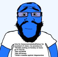 argyria arm balding beard blue_skin calm christianity church closed_mouth clothes crusade dem_(soyjak_party) gemersonlakeandpalmer_(user) glasses hair happy nsfw smile soyjak soyjak_party subvariant:science_lover sunday text transparent transparent_background variant:markiplier_soyjak // 800x789 // 54.9KB